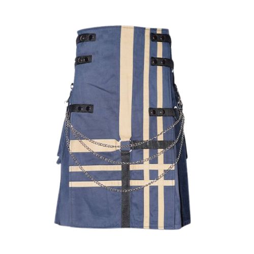Blue-Fashion-Utility-Kilt-With-Chains.jpg Blue Fashion Utility Kilt With Chains - Image 1