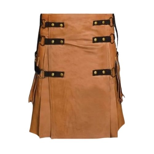 Brown-Leather-Kilt-front-view.jpg Brown Leather Kilt - Image 1