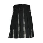 Classic Black Wool Kilt with Grey Tartan Detail - Image 2