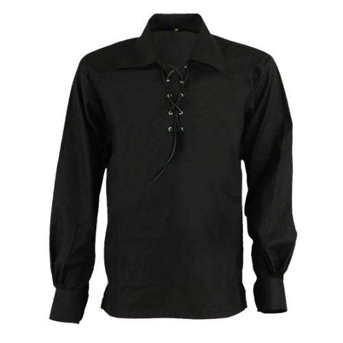 Jacobite-Ghillie-Kilt-Shirt-Black.webp Premium Black Ghillie Kilt Shirts - Image 1