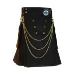 Men’s Black Utility Kilt with Chain Accents – Bold, Stylish, and Functional