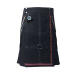 Men’s Black Utility Kilt with Red Accents & Chain Detailing
