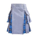 Men’s Grey Utility Kilt with Blue Tartan Lining – Functional & Stylish