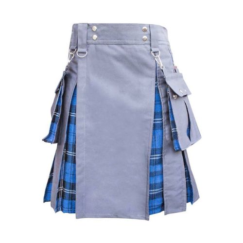 Mens-Grey-Utility-Kilt-with-Blue-Tartan-Lining-–-Functional-Stylish.jpg Men’s Grey Utility Kilt with Blue Tartan Lining – Functional & Stylish - Image 1