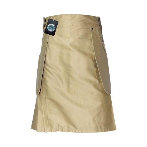 Mens-Khaki-Utility-Kilt-with-Pockets-–-Practical-Stylish-for-Everyday-Wear.jpg Men's Khaki Utility Kilt with Pockets - Image 1