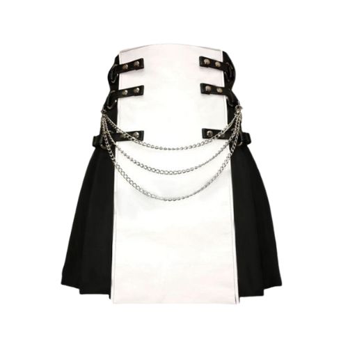 Mens-White-And-Black-Gothic-Hybrid-Kilt.jpg Men's White and Black Gothic Hybrid Kilt - Image 1