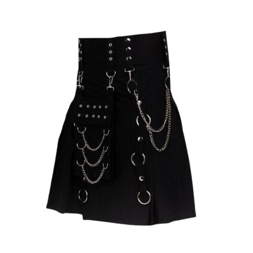 Modern-Black-Gothic-Kilt-with-Detachable-Pocket.jpg Modern Black Gothic Kilt with Detachable Pocket - Image 1