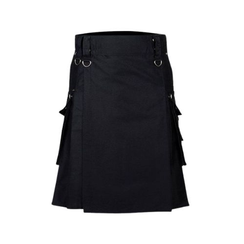 Punk-Kilt-Black.jpg Black Punk Rock Gothic Kilt - Utility Design - Image 1