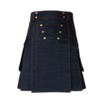Black Denim Kilt with Orange Stitching and Cargo Pockets