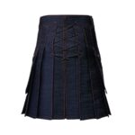 Black Denim Kilt with Orange Stitching and Cargo Pockets - Image 3