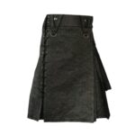 Black Denim Kilt with Side Lacing and Metal D-Rings