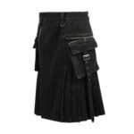 Black Denim Kilt with Metal Accents, Cargo Pockets, and Zippers - Image 3