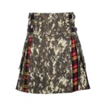 Desert Camouflage and Red/Black Tartan Tactical Kilt with Cargo Pockets and Studs