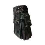 Green and Brown Camouflage Tactical Kilt with Cargo Pockets and Studs - Image 2