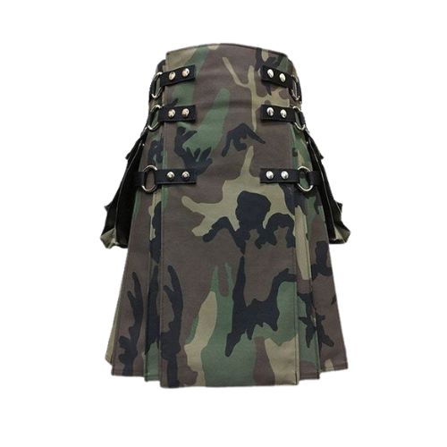 Untitled-design-2025-05-30T181143.353.jpg Green and Brown Camouflage Tactical Kilt with Cargo Pockets and Studs - Image 1