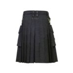 Black Denim Kilt with Decorative Buckles, D-Rings, Brass Studs, and Cargo Pockets - Image 4