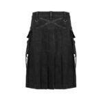 Black Denim Kilt with Metal Accents, Cargo Pockets, and Zippers - Image 2