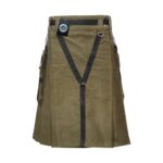 Men's Olive Green Utility Kilt with Adjustable Suspenders