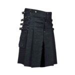 Black Denim Kilt with Silver Studs, Buckles, and Cargo Pockets - Image 2