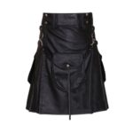 Black Leather Kilt with Detachable Pocket and Side Straps