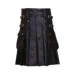 Black Leather Kilt with Detachable Pocket and Side Straps - Image 4