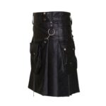 Black Leather Kilt with Detachable Pocket and Side Straps - Image 2