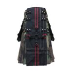Camouflage and Black Kilt with Red Stripes, Cargo Pockets, and Studs