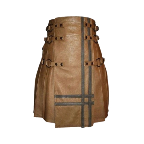 Untitled-design-50.jpg Brown Gothic Leather Kilt with Buckle Straps and Black Detailing - Image 1