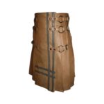 Brown Gothic Leather Kilt with Buckle Straps and Black Detailing - Image 2