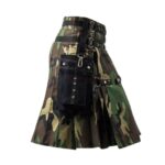 Camouflage and Black Tactical Kilt with Metal Accents and Adjustable Straps - Image 3