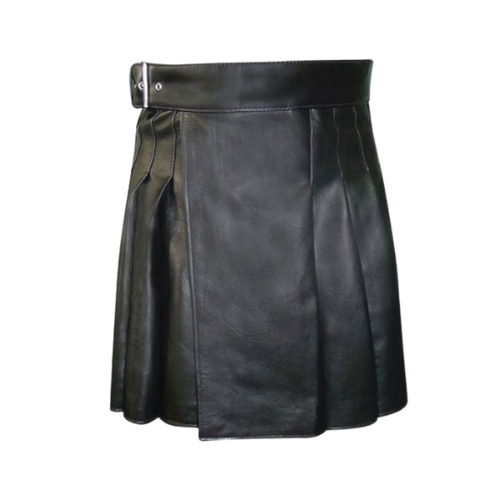 Untitled-design-61.jpg Classic Black Leather Kilt with Pleated Design - Image 1