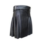 Classic Black Leather Kilt with Pleated Design - Image 2