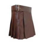 Classic Brown Leather Kilt with Pleated Design and Wide Belt - Image 2