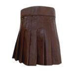 Classic Brown Leather Kilt with Pleated Design and Wide Belt - Image 3