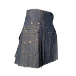 Classic Blue Denim Kilt with Cargo Pockets and Brass Studs - Image 2