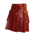 Fashionable Red Leather Kilt with Studded Design and Utility Pocket
