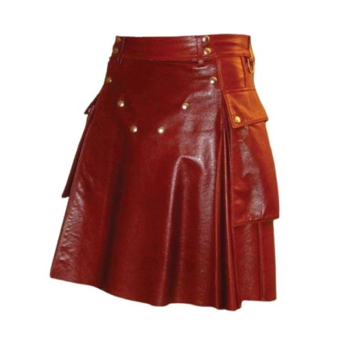 Untitled-design-84-1.jpg Fashionable Red Leather Kilt with Studded Design and Utility Pocket - Image 1