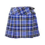 Women's Royal Blue and Black Tartan Mini Kilt with Dual Buckles