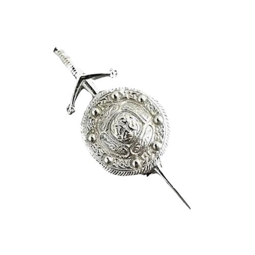 chromed_sword_kilt_pin_with_celtic_shield_design.jpg Chromed Sword Kilt Pin With Celtic Shield Design - Image 1