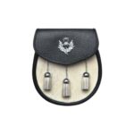 White Bovine Cowhide Leather Kilt Sporran with 3 Tassels
