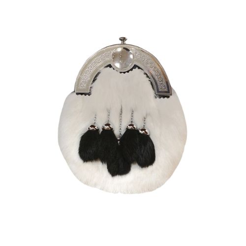 white-rabbit-fur-full-dress-kilt-sporran-with-5-tassels.jpg White Rabbit Fur Full Dress Kilt Sporran with 5 Tassels - Image 1